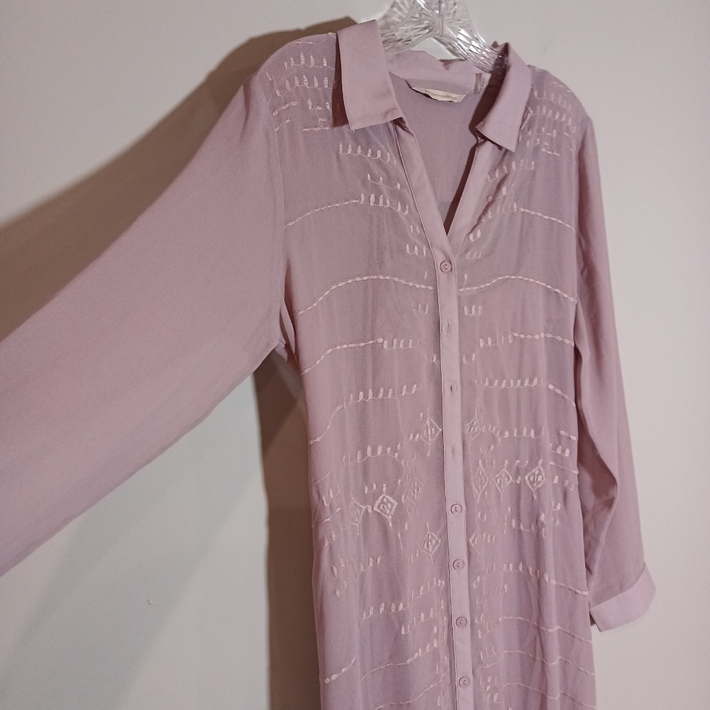 Soft Surroundings Ibiza Dress & Slip Sheer Shirtdress Size S Mauve Dusty Pink - Picture 3 of 6